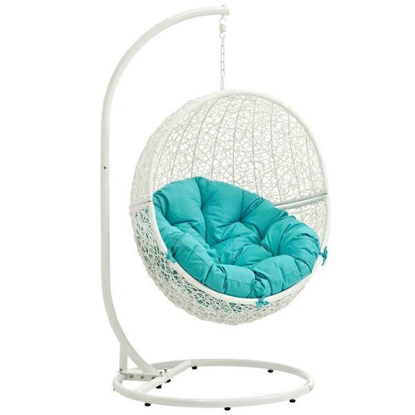 Modway Furniture Hide Outdoor Patio Swing Chair with Stand, White Turquoise EEI-2273-WHI-TRQ